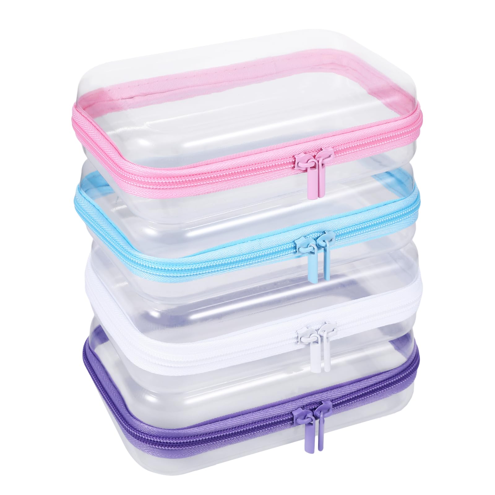 4 Pack Clear Hard Shell Zipper Case, 4×7.5" Plastic Clear Storage Zipper Case, Transparent Waterproof Hard Pouches for Makeup Cosmetic Snacks Building