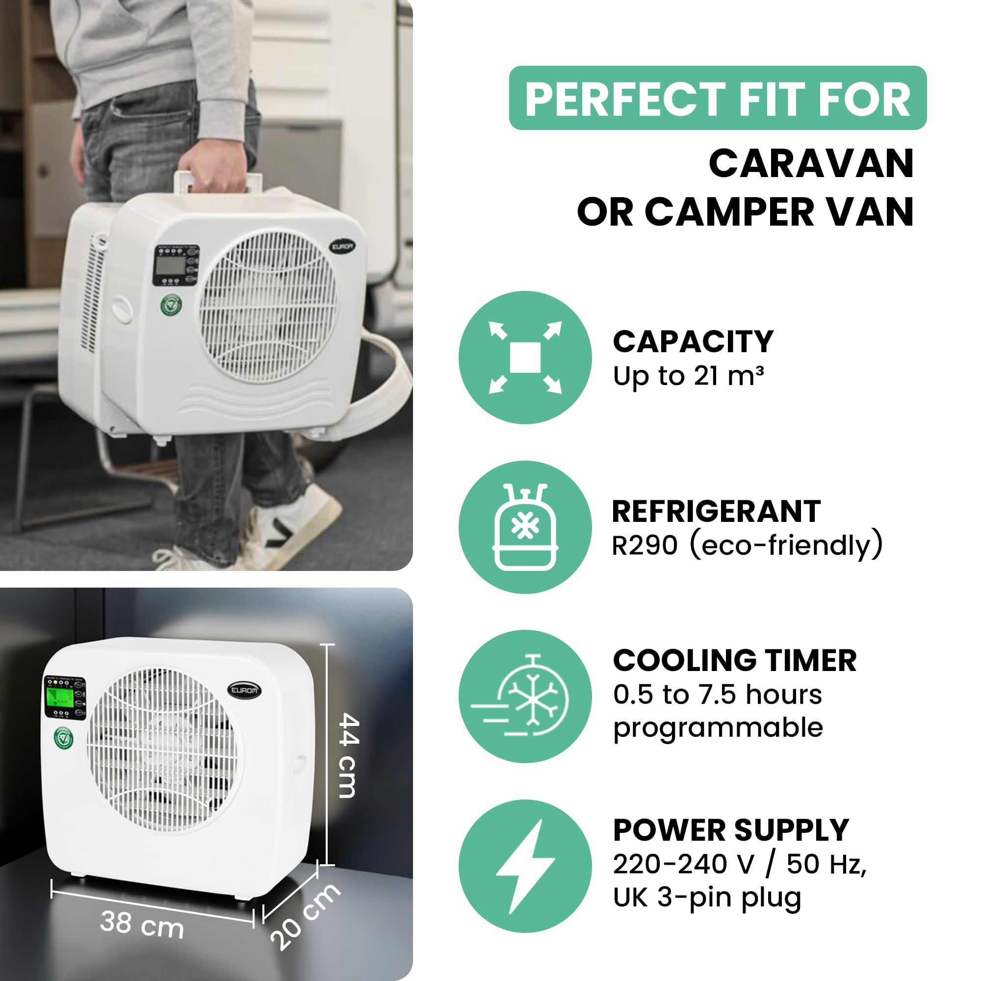 EUROM Split Klimaanlage AC2401 fr Wohnwagen, Wohnmobil, Camping, Boot,  Bus, Camper, Caravan, Mobilheim | Mobiles Klimagert mit 2400 BTU |  Verbessertes Modell dem legendren Klima AC2400 : Amazon.de: Kche,  Haushalt & Wohnen