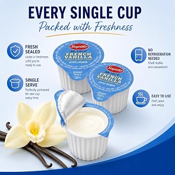 French Vanilla Creamer Singles 50 Count Liquid Creamer Singles,
