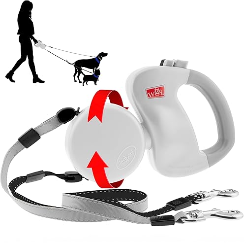 Miniatura 8 de Correa doble retráctil para perros Wigzi, para 2 perros de hasta 50 lb cada uno Gris