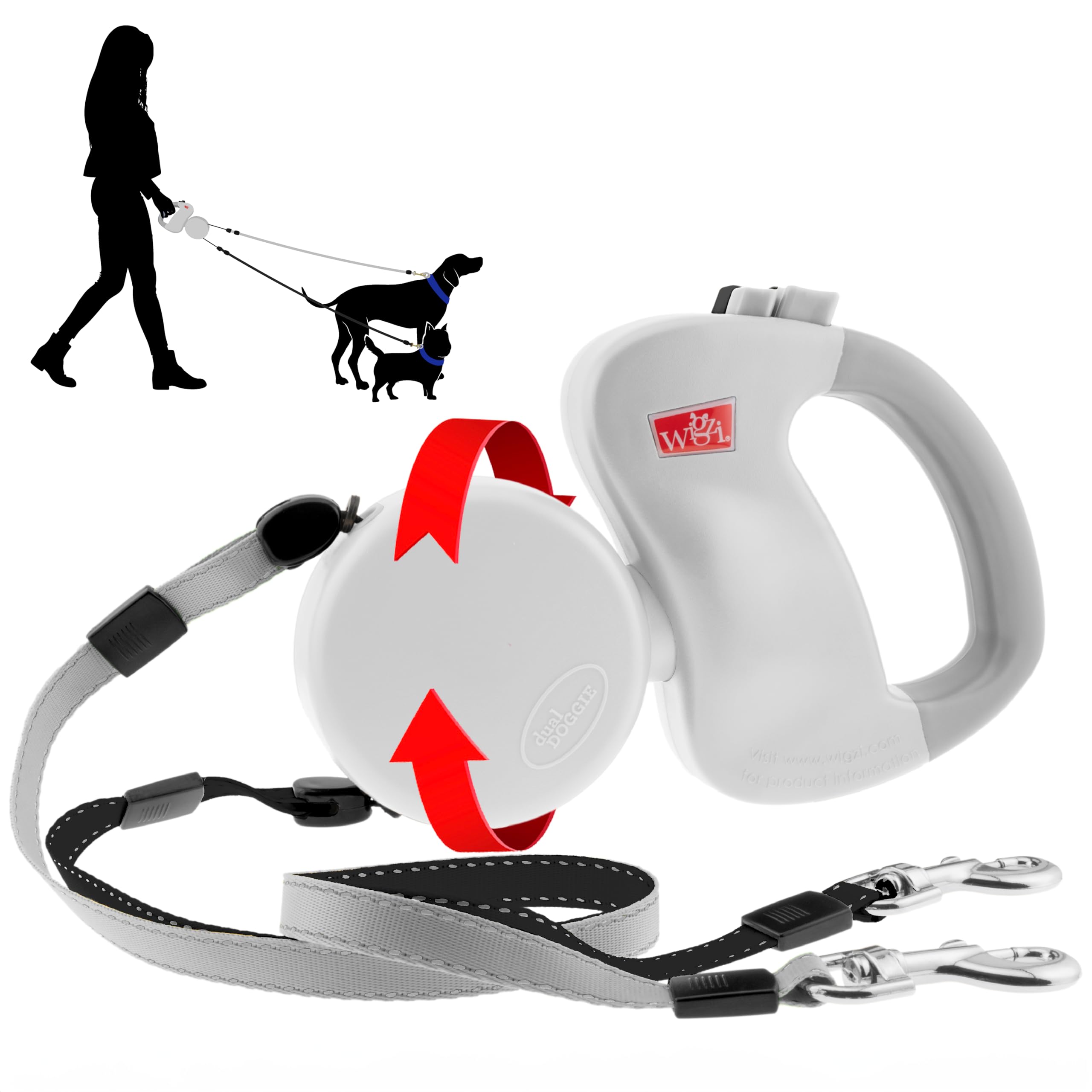 WIGZI - 2025 Enhanced Edition – Dual (2) einziehbare Hundeleine, automatische Entwirrung, unterstützt bis zu 22,7 kg Hunde, 3 m Abstand pro Hund, farbcodierte Kontrolle, reflektierende Leinen
