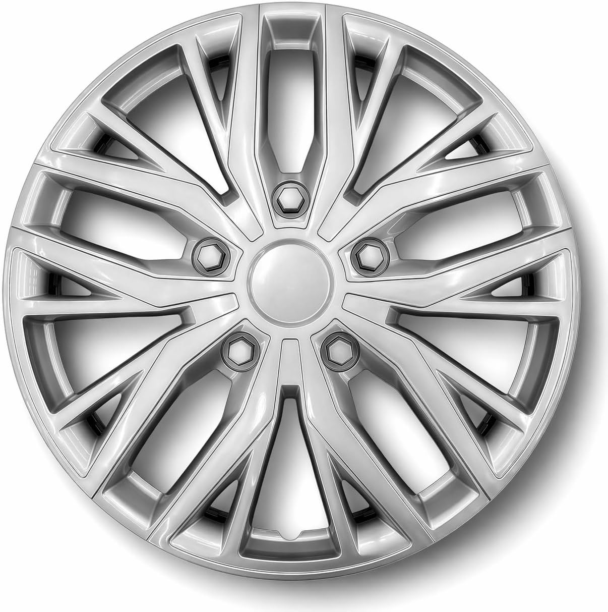 17 Inch Silver Hubcaps with Adjustable Steel Retention Rings, Premium ABS Universal Fit, Set of 4 Wheel Covers (Black-Gunmetal Grey)