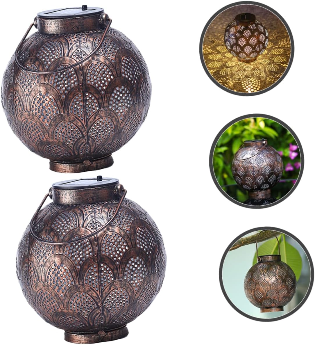 jojofuny 2pcs Decorative Solar Lanterns Outdoor Hanging Led Garden Lights Hollow Design Finish for Patios Walkways and Gardens