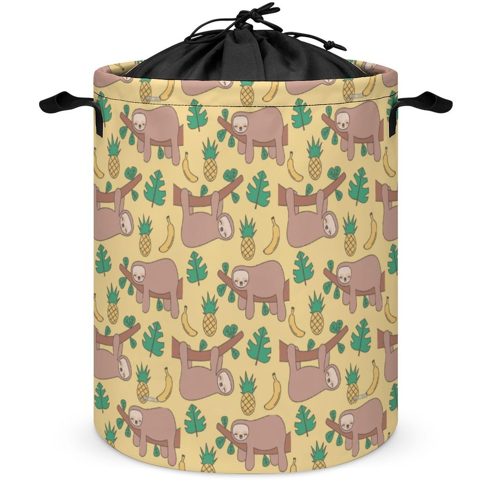 Wlntrophic Drawstring Laundry Hamper, Sloth Banana Pineapple Laundry Basket, Washing Basket with Handle