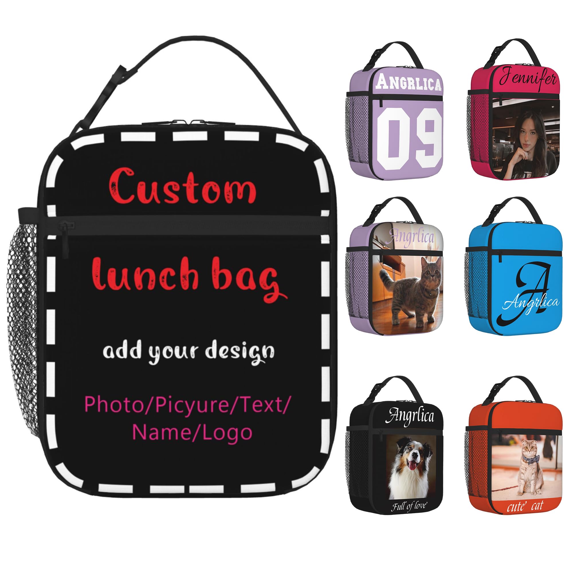 WLRUEZN Customized Photo Text Image Logo Handheld Waterproof Insulation Lunch Bag Personalized Lunch Box Customized Oxford Lunch Handbag Boxs For Men