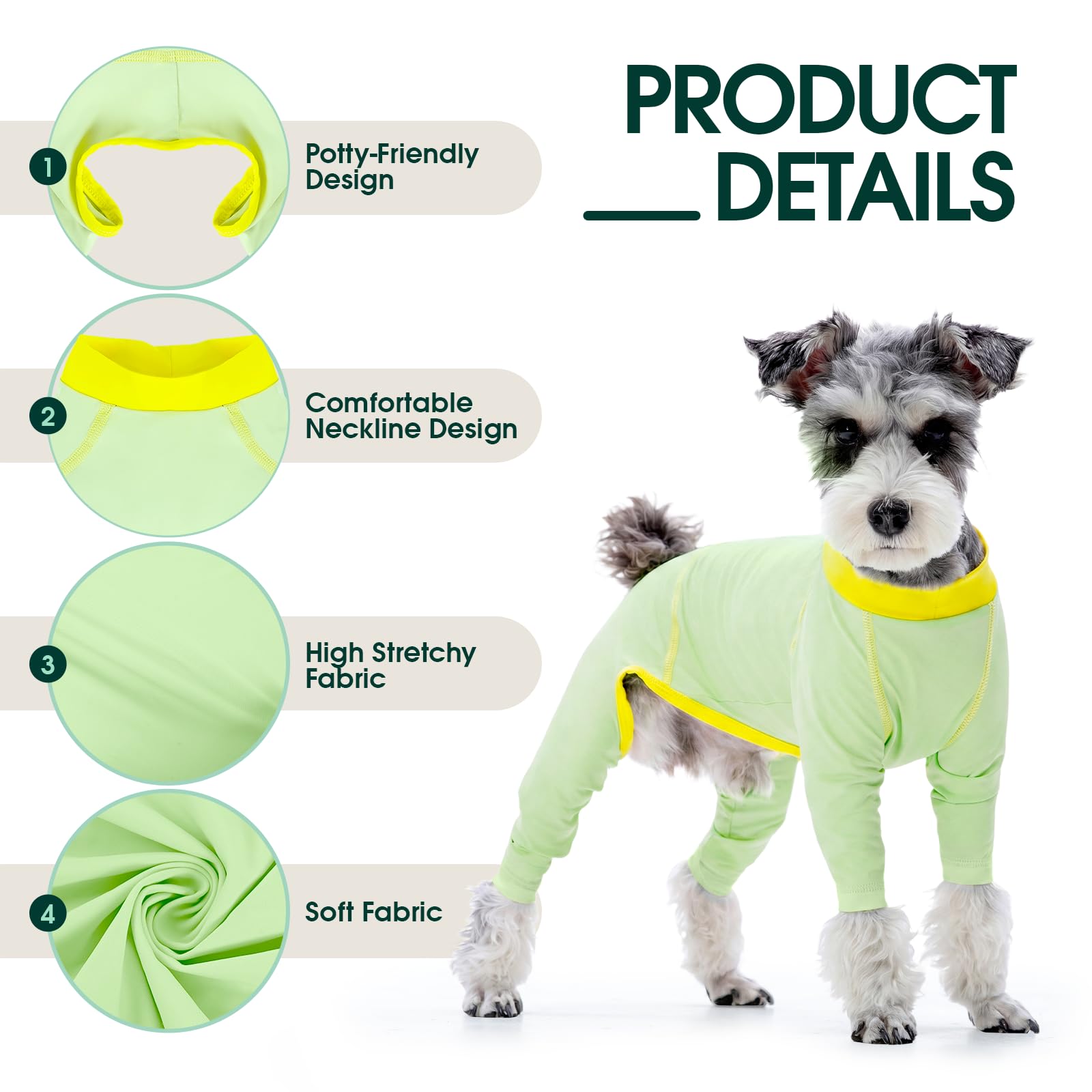 Kuoser Pijama para perros, UPF50+ chaleco refrigerante elástico para perro, verde, XS | Pijama de perro transpirable con 4 patas para perros pequeños, protección solar, camiseta para cachorros al aire libre