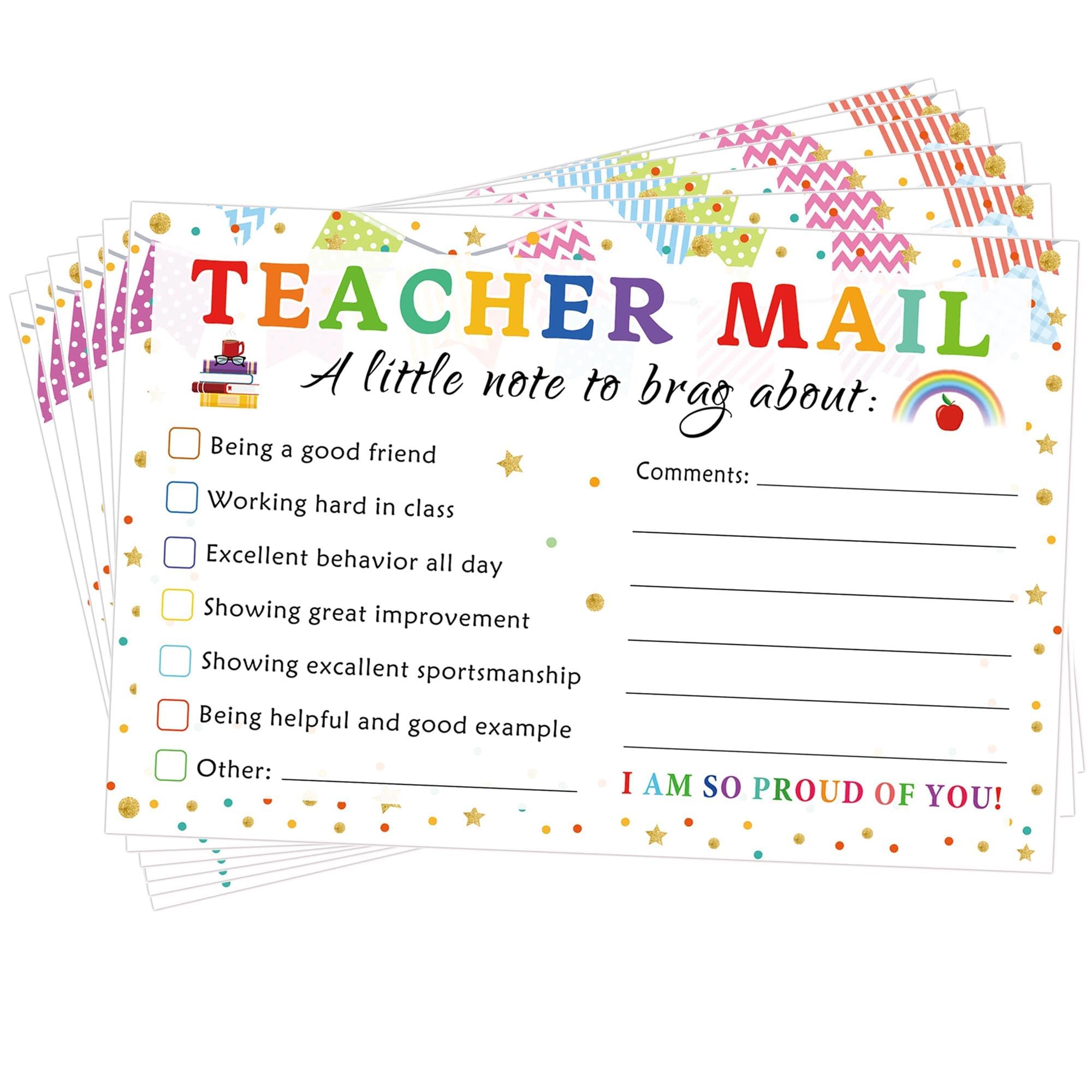 Rainbow Happy Mail Teacher Notes to Parents Classroom Good Behavior Incentive Motivational Cards 50pcs Positive Postcards for Home Preschool Students Kids Teacher Supplies (color 2)