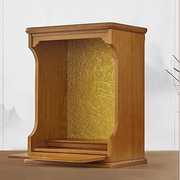 Wall mounted/desktop solid wood shrine buddhist altar God Of Wealth Cabinet Guanyin Cabinet Household Wall Hanging Shrine Altar Table, with DrawerWood color,44.5*29.5*58cm/17.5*11.6*22.8in