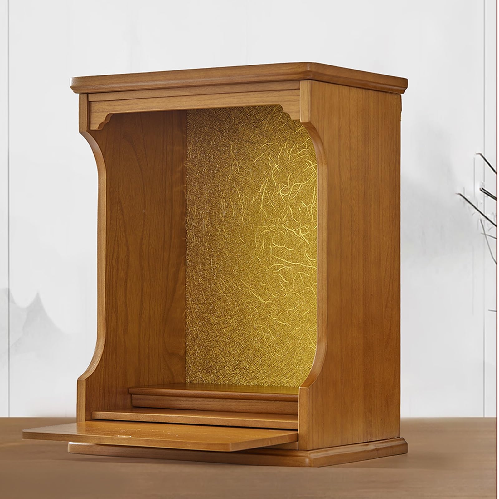 Armadietto da parete in legno massello buddista – Santuario Guanyin & Dio della ricchezza per decorazione domestica, scrivania e parete, tavolo da meditazione spirituale