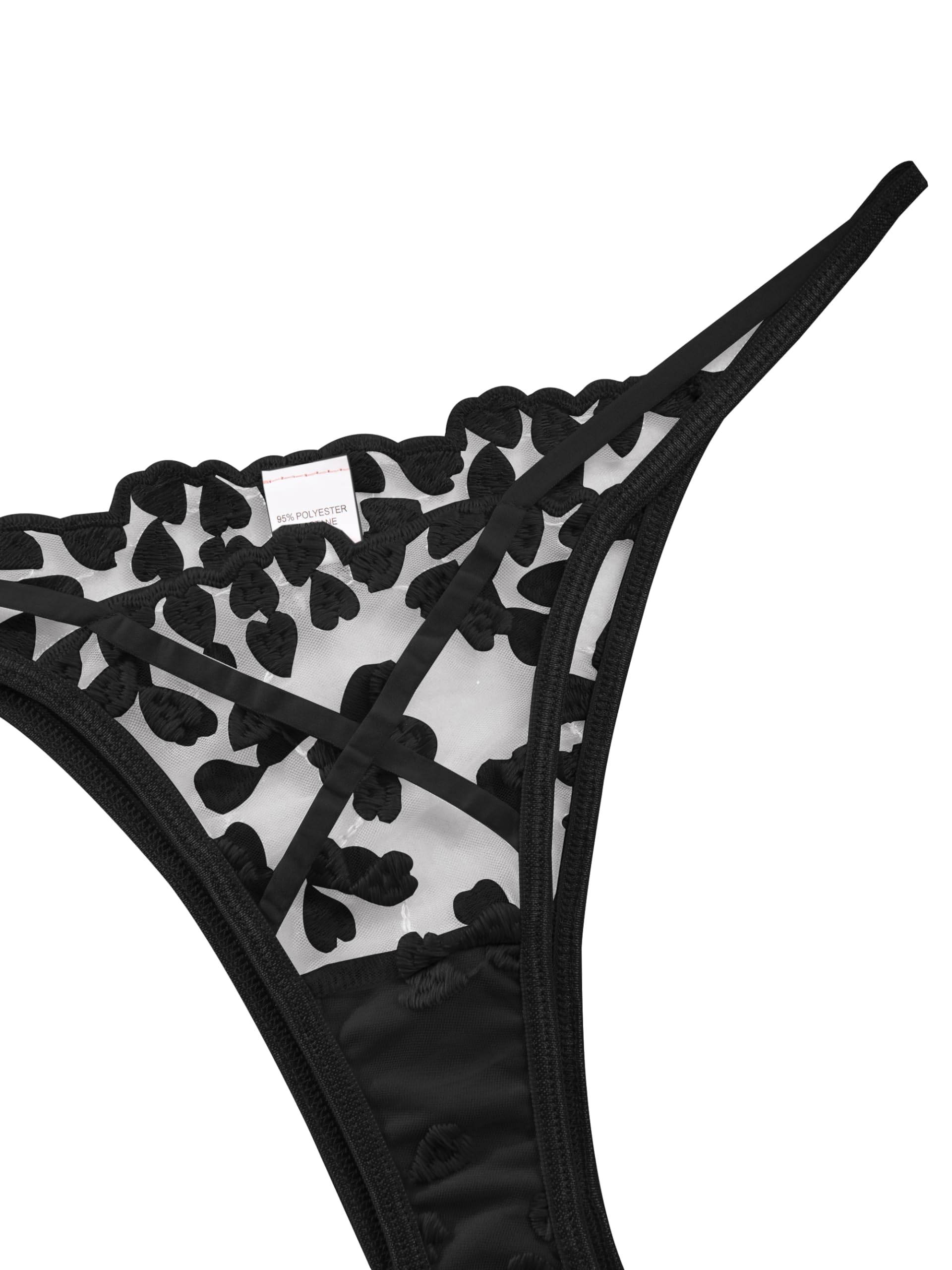 Lilosy Sexy Underwire Cute Push Up Strappy Embroidered Mesh Sheer Lingerie Set See Through Panty Bra: 3X-Large Black