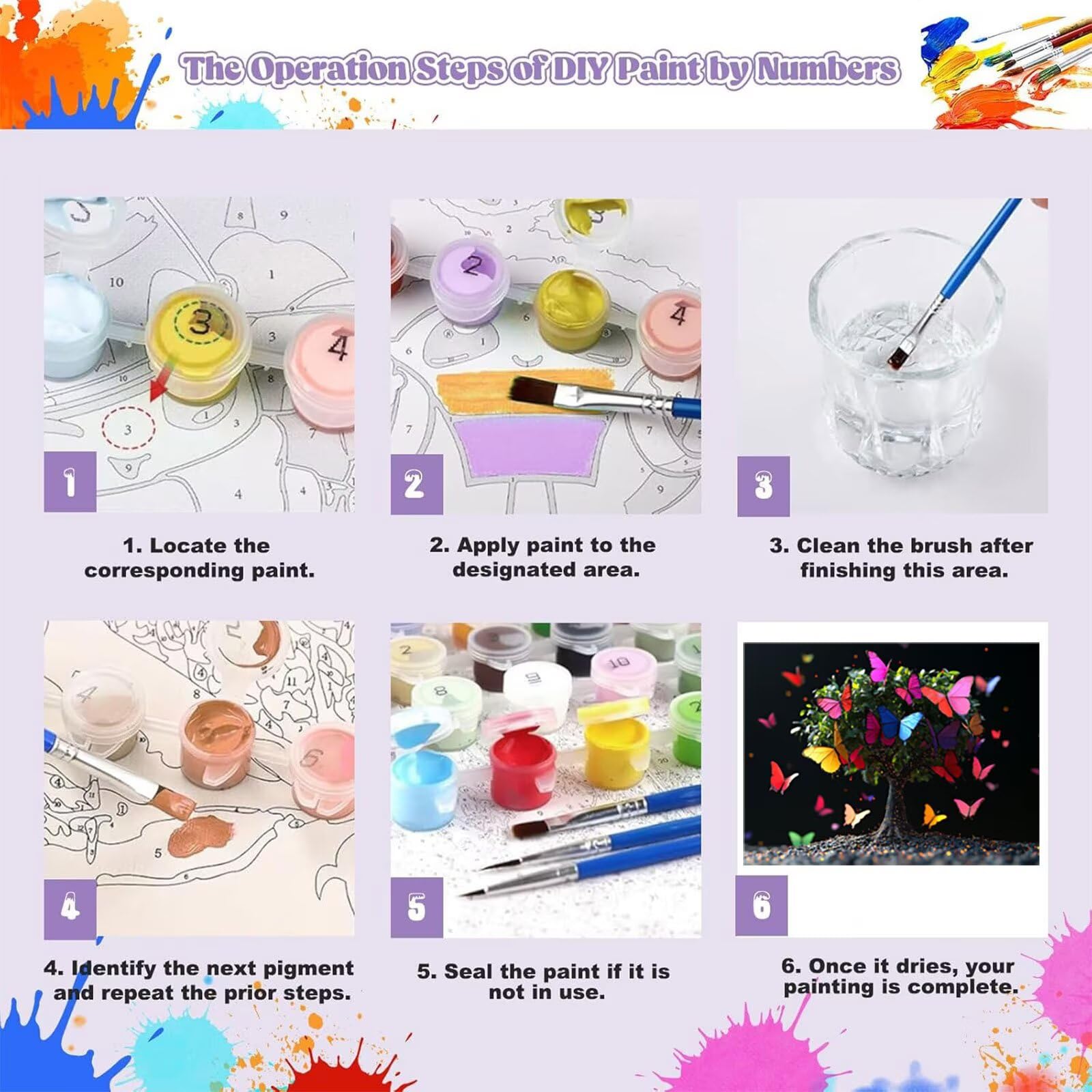 Peinture Numero Adulte Papillon Coloriage par Numero Adulte Arbre DIY Paint by Numbers, avec Pinceaux Peinture Loisir Creatif Enfant Numéro D'art Cadeau Femme, Pour Decoration Maison 60x80cm H - 961