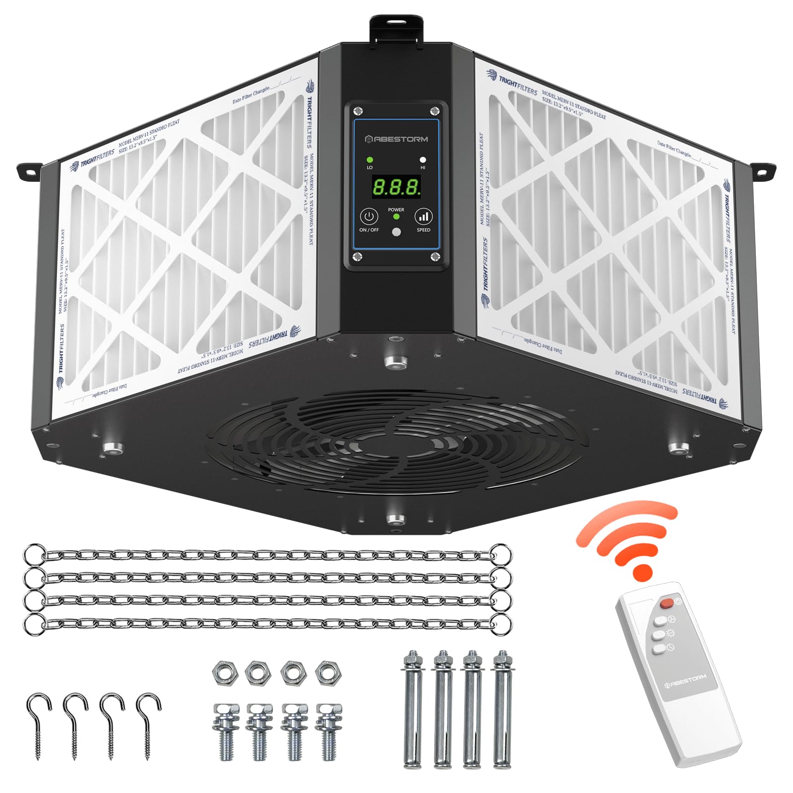 ABESTORM 360 Degree Intake Air Filtration System Woodworking 1350 CFM Hanging Air Filter with Strong Vortex Fan for Wood Workshop, Garage, Shop Dust Collectors, Up to 1700 sq. ft, DecDust 1350