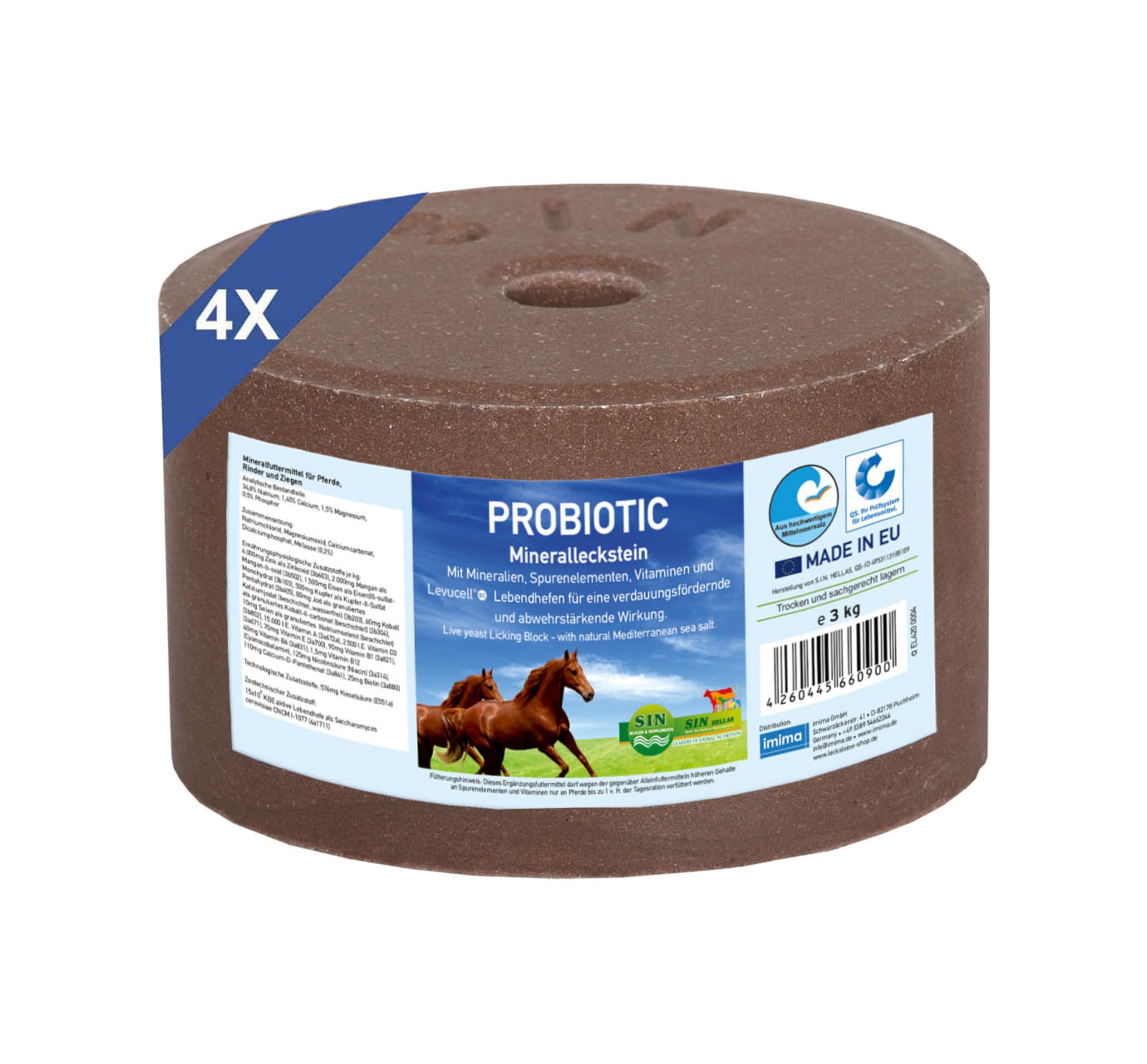 Mineral Lick Horse PROBIOTIC Salt Lick Set 4 x 3kg - Pietre per leccare il sale per cavalli, capre, selvaggina e bovini - Pietra minerale per leccare il sale