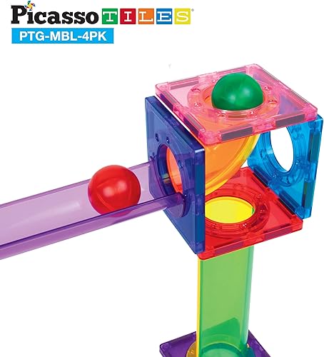 Miniatura 6 de PicassoTiles 4 piezas de canicas para azulejos de bloque magnético pista de carreras de mármol bloques de construcción de laberinto de carreras