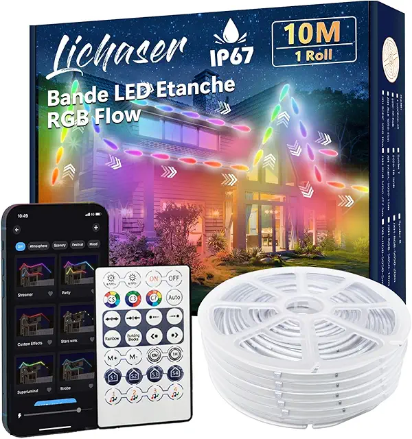 Ruban LED Extérieur Etanche RGB+IC IP67 avec App et Télécommande - 10m