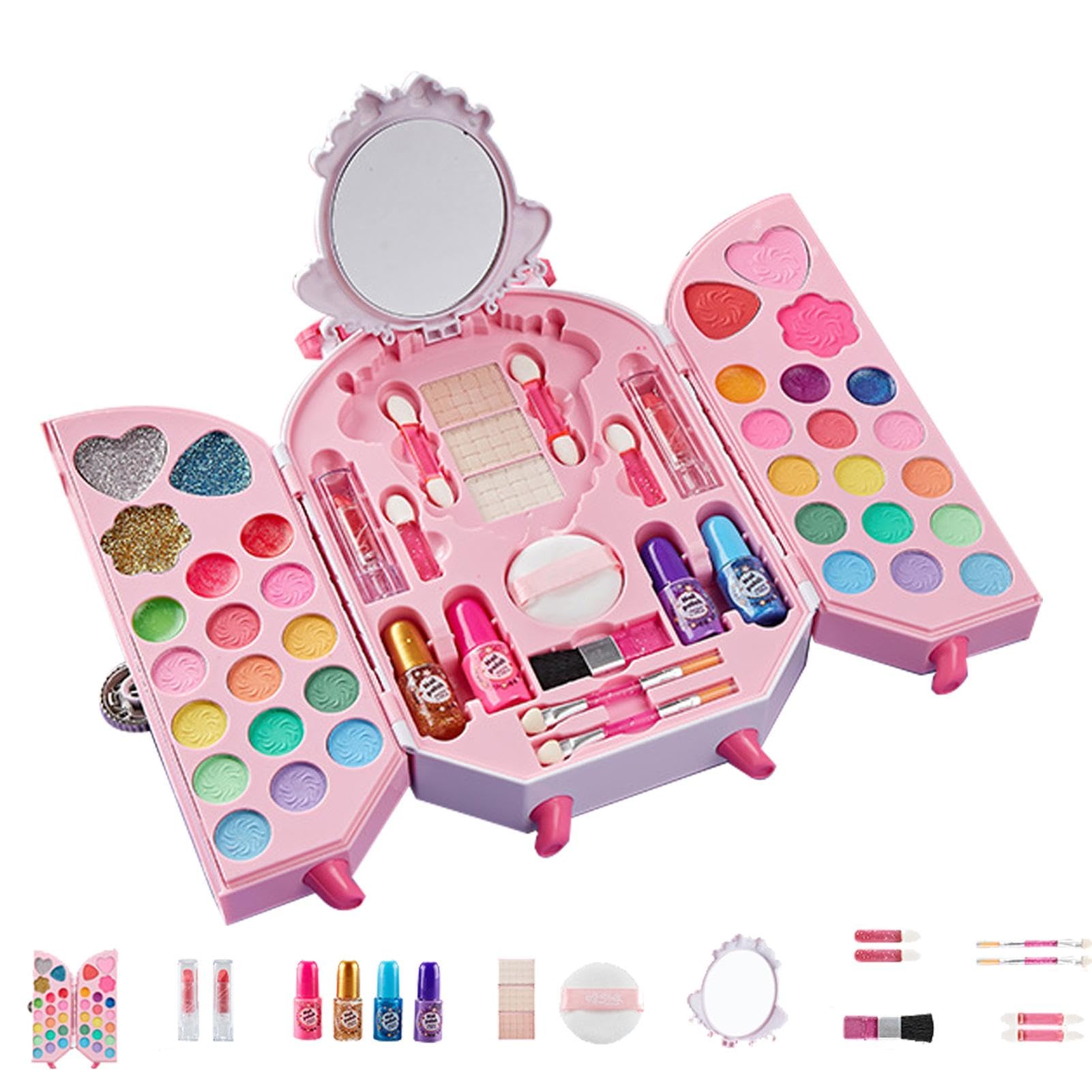 Trucco,Kit di trucco per ragazze, Kit di trucco lavabile per bambini Trucco di simulazione, Kit cosmetico, Kit di vestire Princess Vanity Case Trucco per ragazze da 3 a