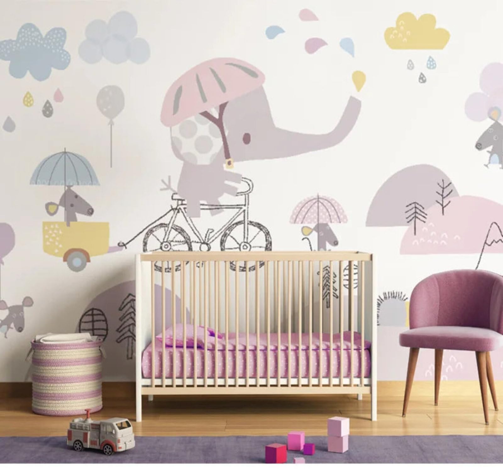 Tzxztt Minimalist Cartoon Animals Elephant Clouds Modern 3D Wallpaper Premium Textured Silk Neutral Tones Material Ideal for Living Room Bedroom-200cm×140cm