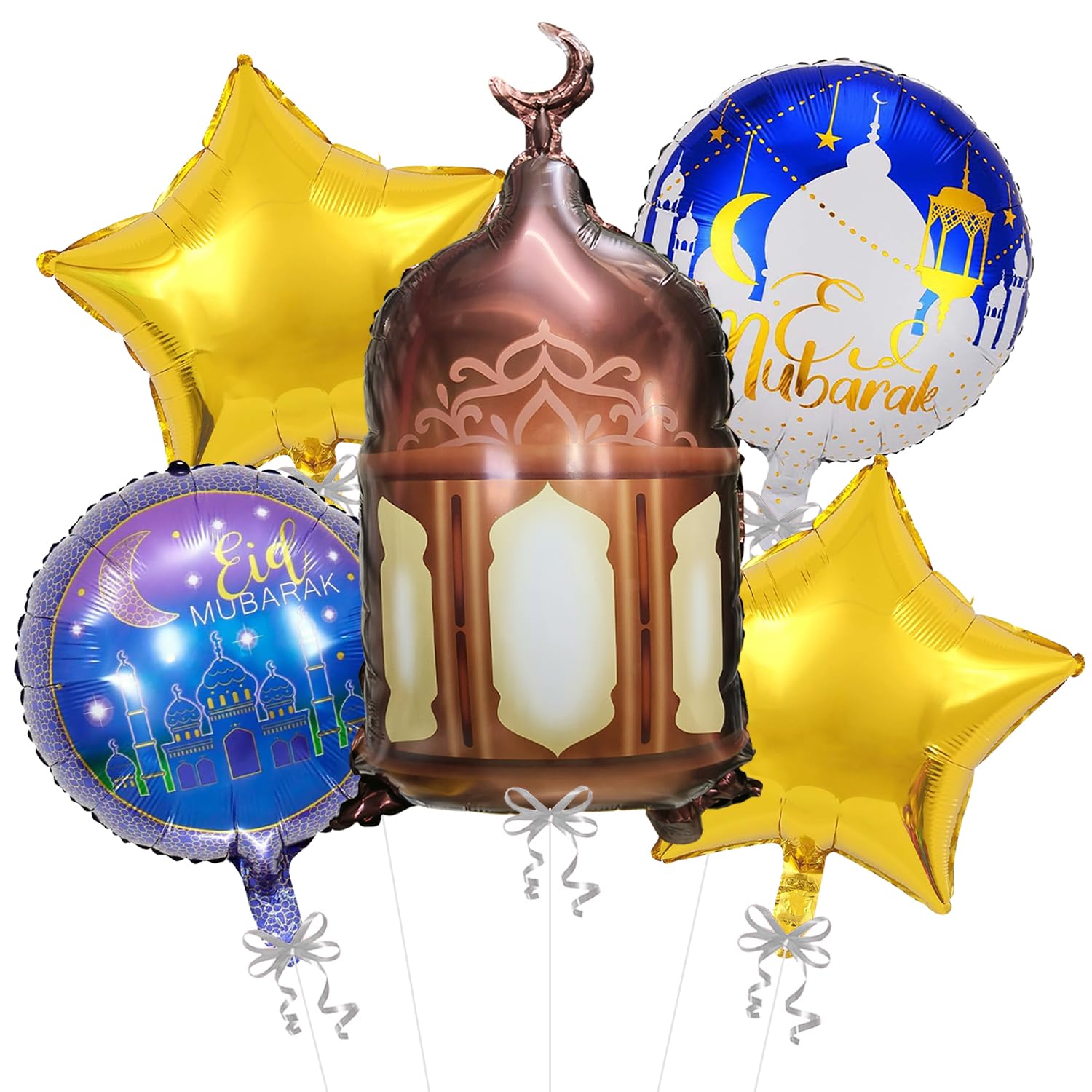 Rozi Decoration Eid Mubarak Lantern Foil Balloons Combo Set of 5 Pcs for Iftar Party Decorations | Eid Balloon Decorations | Ramadan Kareem Decorations Items | Eid Party Decorations Items