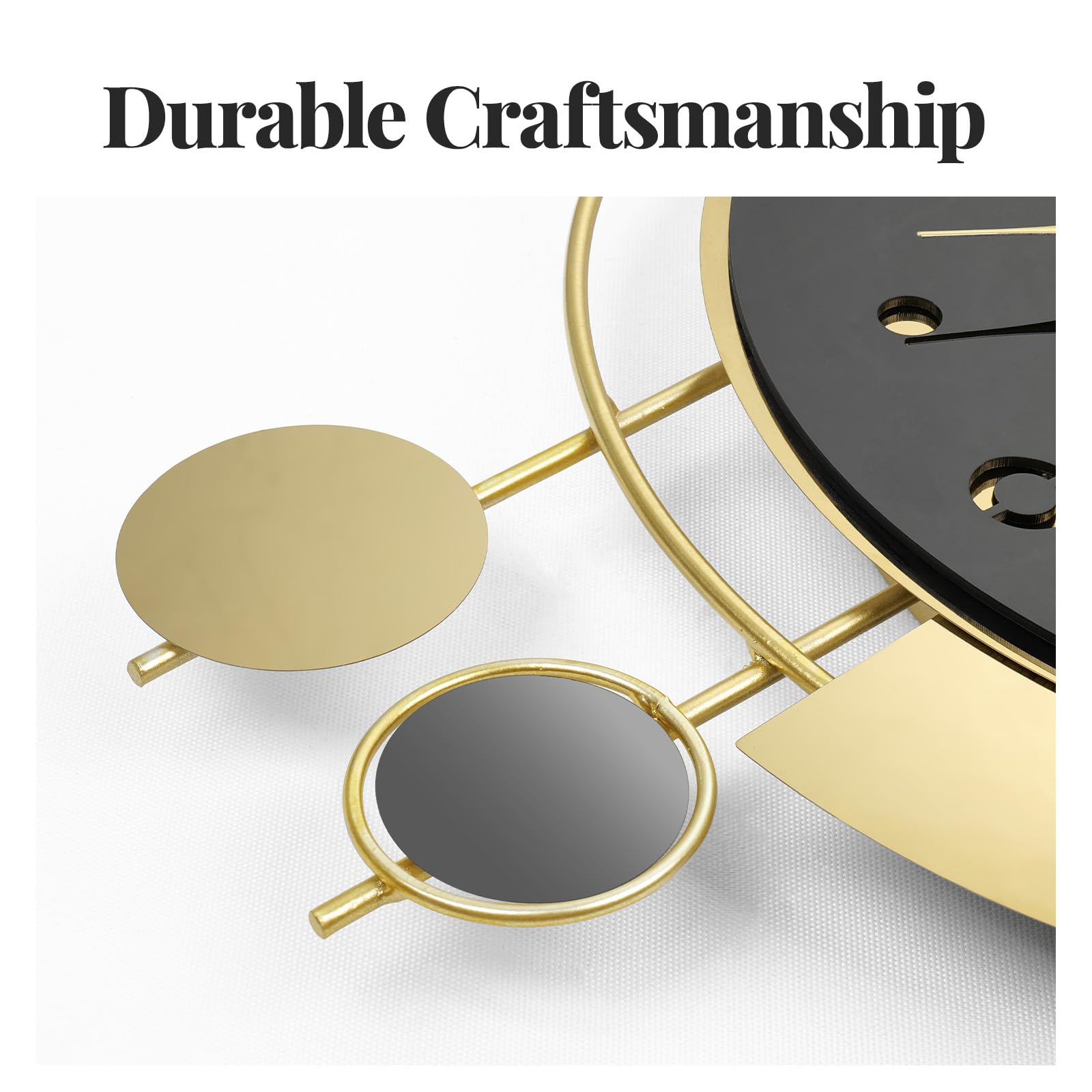 Cuspin Orologio da parete moderno con pendolo, orologio da parete di lusso nero e oro, silenzioso senza ticchettio a batteria, orologio decorativo in metallo per soggiorno, camera da letto, cucina