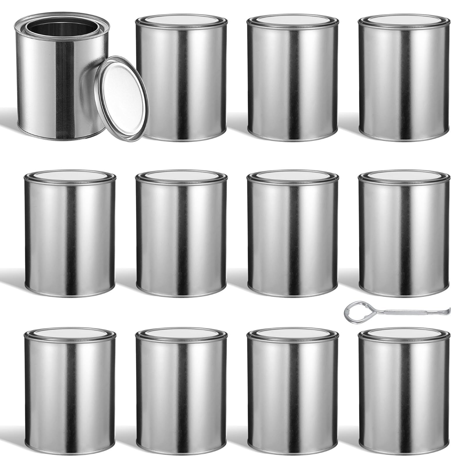 Paquete de 12 latas de pintura de metal vacías con abrelatas y tapas, recipientes de 2 pintas para pinturas, disolventes, adhesivos
