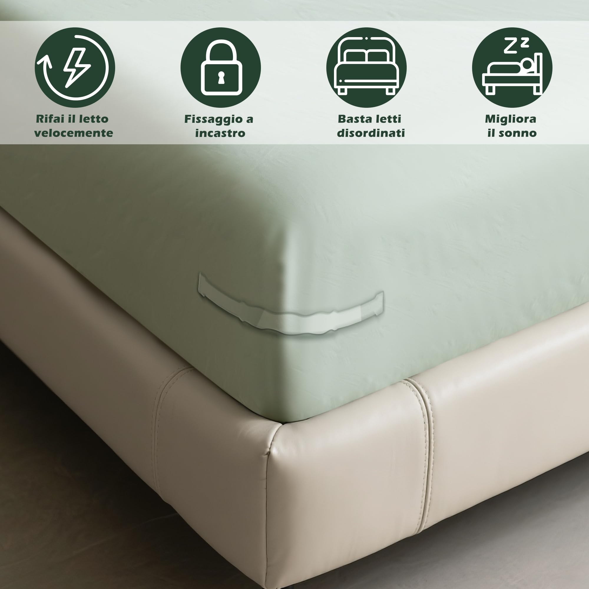 Set 4 Ferma Lenzuola Angolari, Blocca Lenzuola al Materasso, Sistema di Fissaggio Antiscivolo per Biancheria da Letto, adatti a tutti i tappeti, coperte, biancheria da letto - Bianco