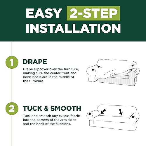 Miniatura 6 de Zenna Home Eco-Smart - Funda de sofá biplaza de algodón reciclado de 1 pieza, color caqui jaspeado