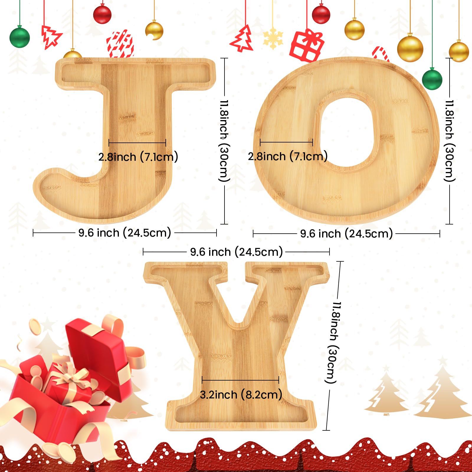 JOY Lot de 3 planches à charcuterie de Noël en bambou pour apéritif – Grand plat de Noël – Cadeau pour pendaison de crémaillère, fête de Noël