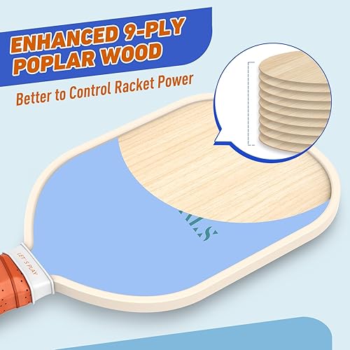 Miniatura 3 de Juego de 4 palas de pickleball de madera prémium con 4 bolas de pickleball para interiores y exteriores y 1 bolsa de transporte, raquetas de