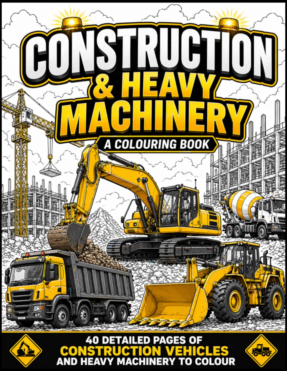 Construction and Heavy Machinery: A Colouring Book: Excavators, Dump Trucks, Bulldozers, Loaders and More