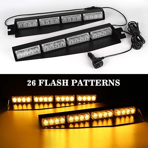 Miniatura 8 de ASPL - Barras de luces LED, 32 bombillas, para el parabrisas, para señalización de emergencia, patrón de parpadeo, para balización, con soporte