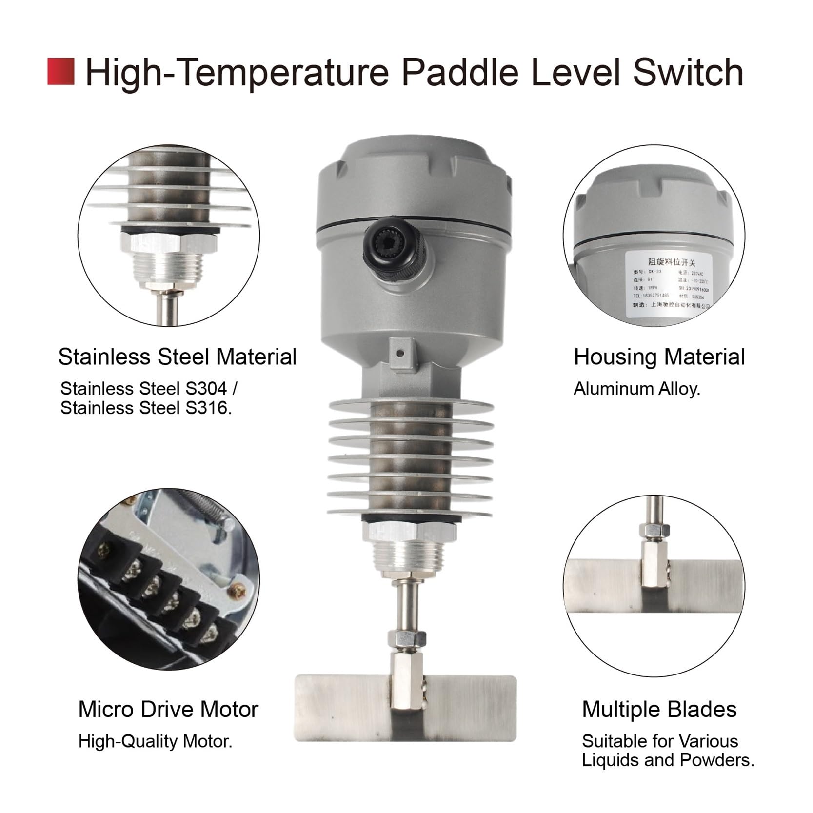 Drehpaddel-Füllstandschalter – 24 V, 110 V, 220 V, Pulvertrichter, Silobehälter-Sensor for Feststoff-Massenanzeige(Flange Type DC24V)