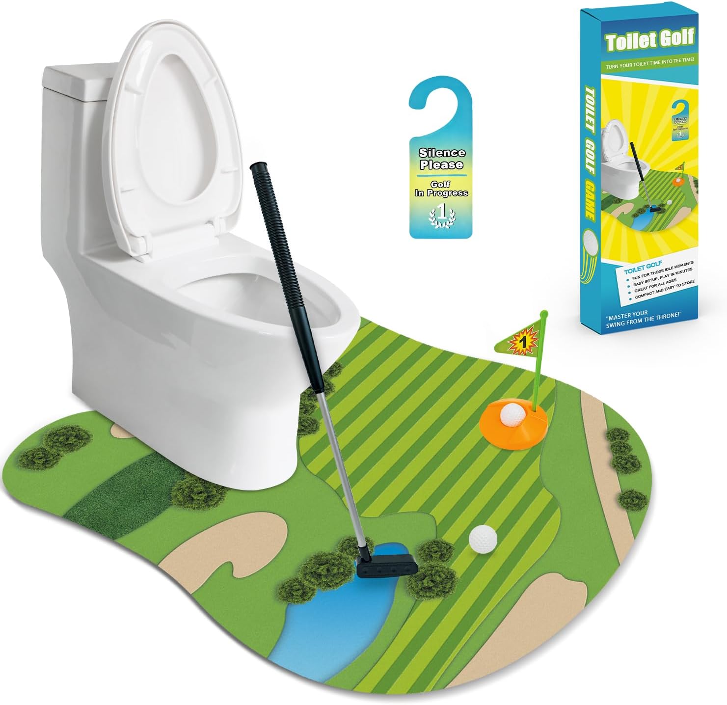 Funny Mini Golf Gag Gifts for Men Golfer, Toilet Golf Bathroom Game for Adults, Unique Birthday Gifts for Dad from Daughter Son, Fun White Elephant Gifts Idea for Brother, Husband, Boys, Boyfriend,Him