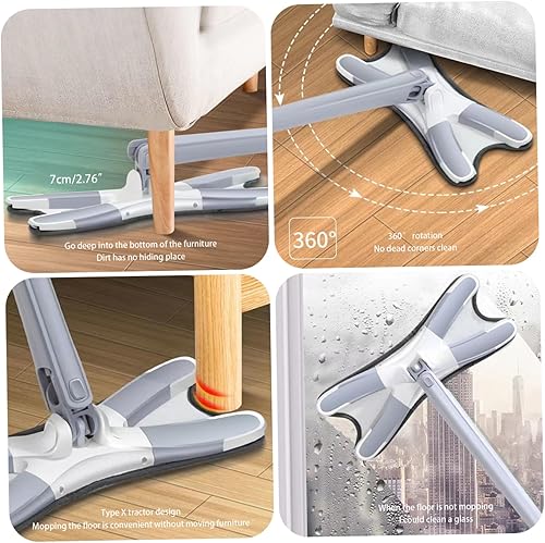 Miniatura 7 de Trapeadores de limpieza para piso con rotación de 360 con 5 almohadillas para mopa seca y húmeda en forma de X, mopa en forma de X, mopa húmeda y