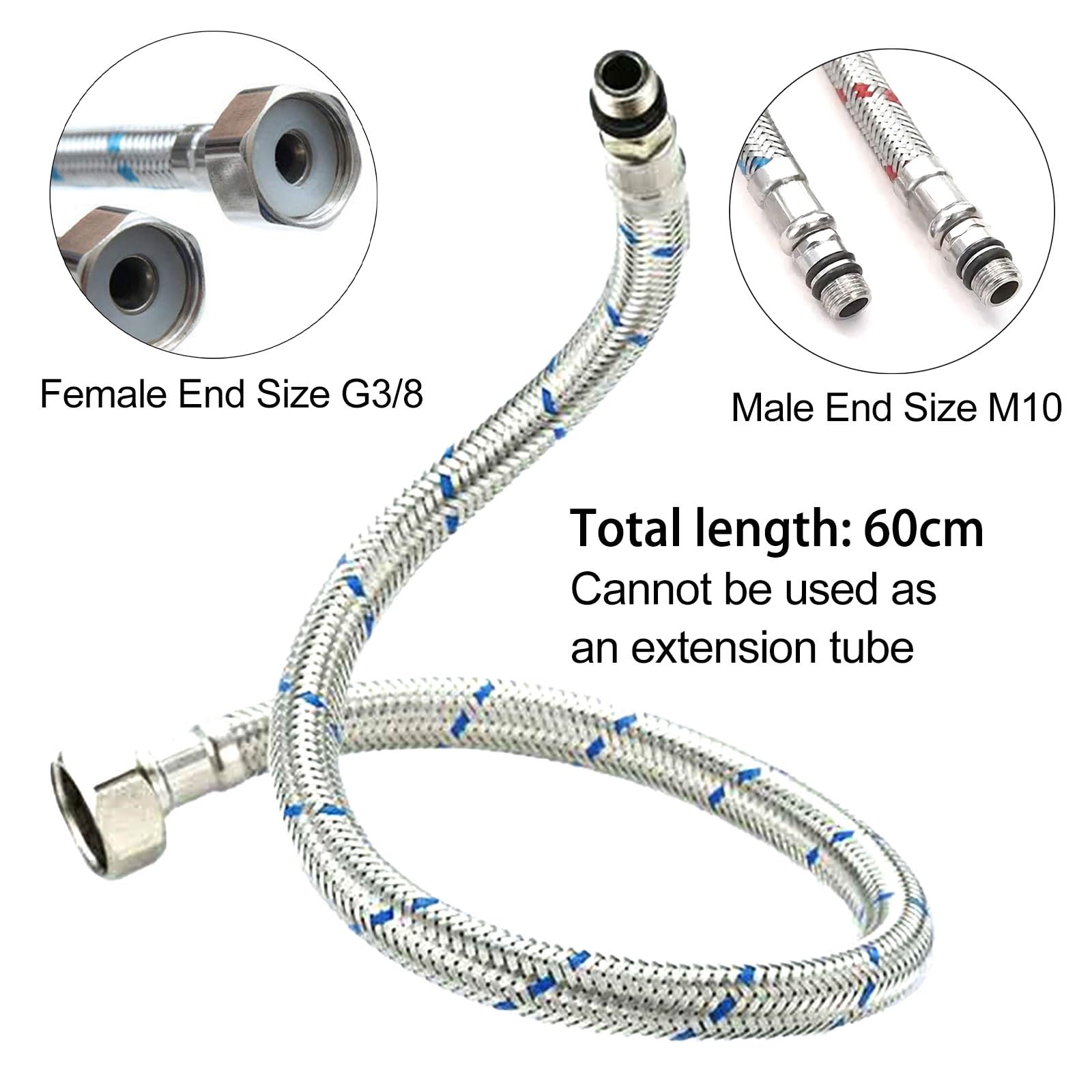 Tubo Di Collegamento Per Rubinetto 60cm, 2 Pezzi Flessibili Per Miscelatori Tubi, Flessibile Per Miscelatori G3/8 X M10, Tubo Intrecciato In Acciaio Inossidabile, Per Doccia, Lavandino