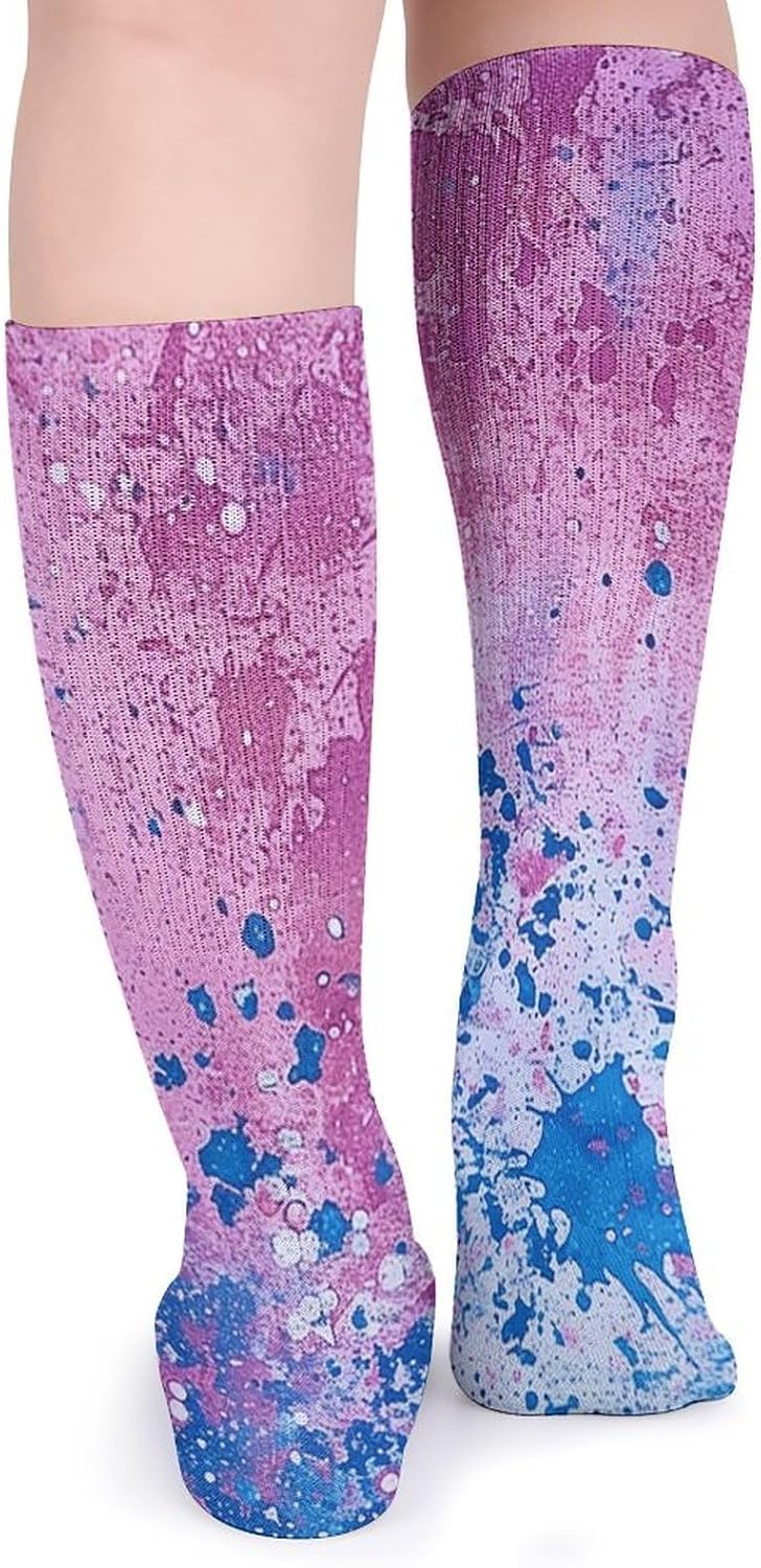 5-Pack Knee High Socks, 15.7 Inch Breathable Casual Socks Purple Flake Pattern Stockings for Men Women