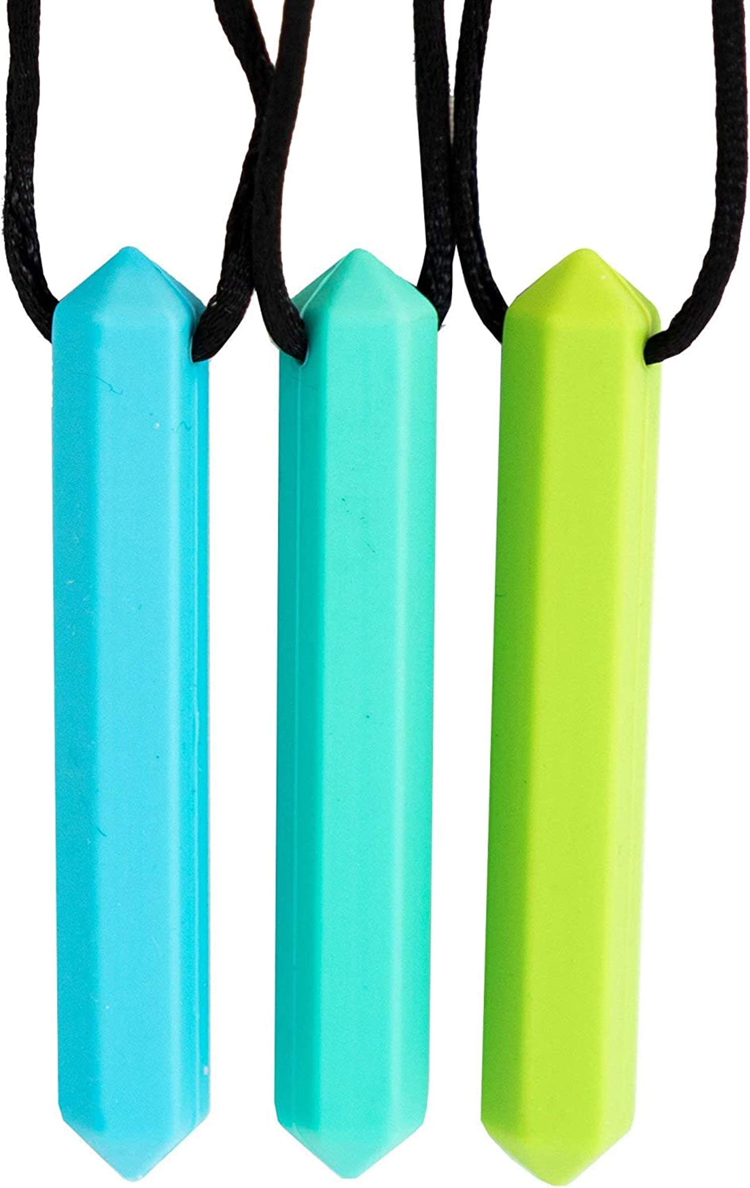 Sensory Chew Necklace 3 Pcs Bundle for Boys Girls Kids, Oral Sensory Chew Toys, Chewing Pendant, Silicone Teether, Designed for Autism, Teething, ADHD, Biting, Oral Motor