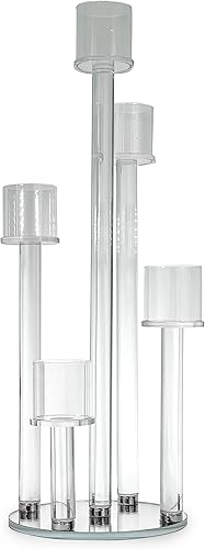 Allgala 22.8in de alto tubo de vidrio sólido de 5 tazas de cristal de 5 tazas compatible con candelabro votivo-HD89128