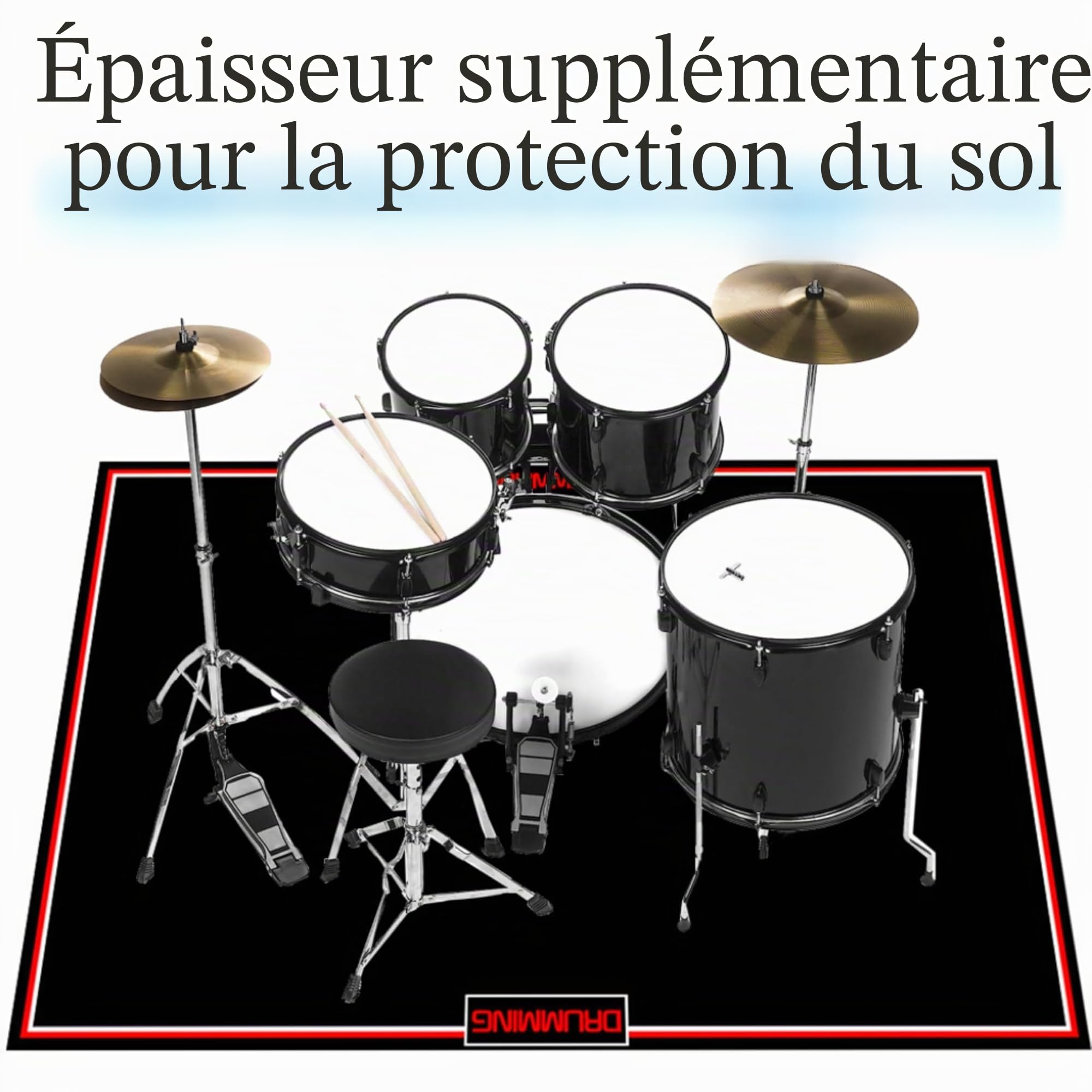 Tapis de batterie 1,2 x 1,8 m antidérapant insonorisé pour intérieur et extérieur pour batteur, jeu de batterie électronique pour pratiquer la musique, tapis de sol de protection