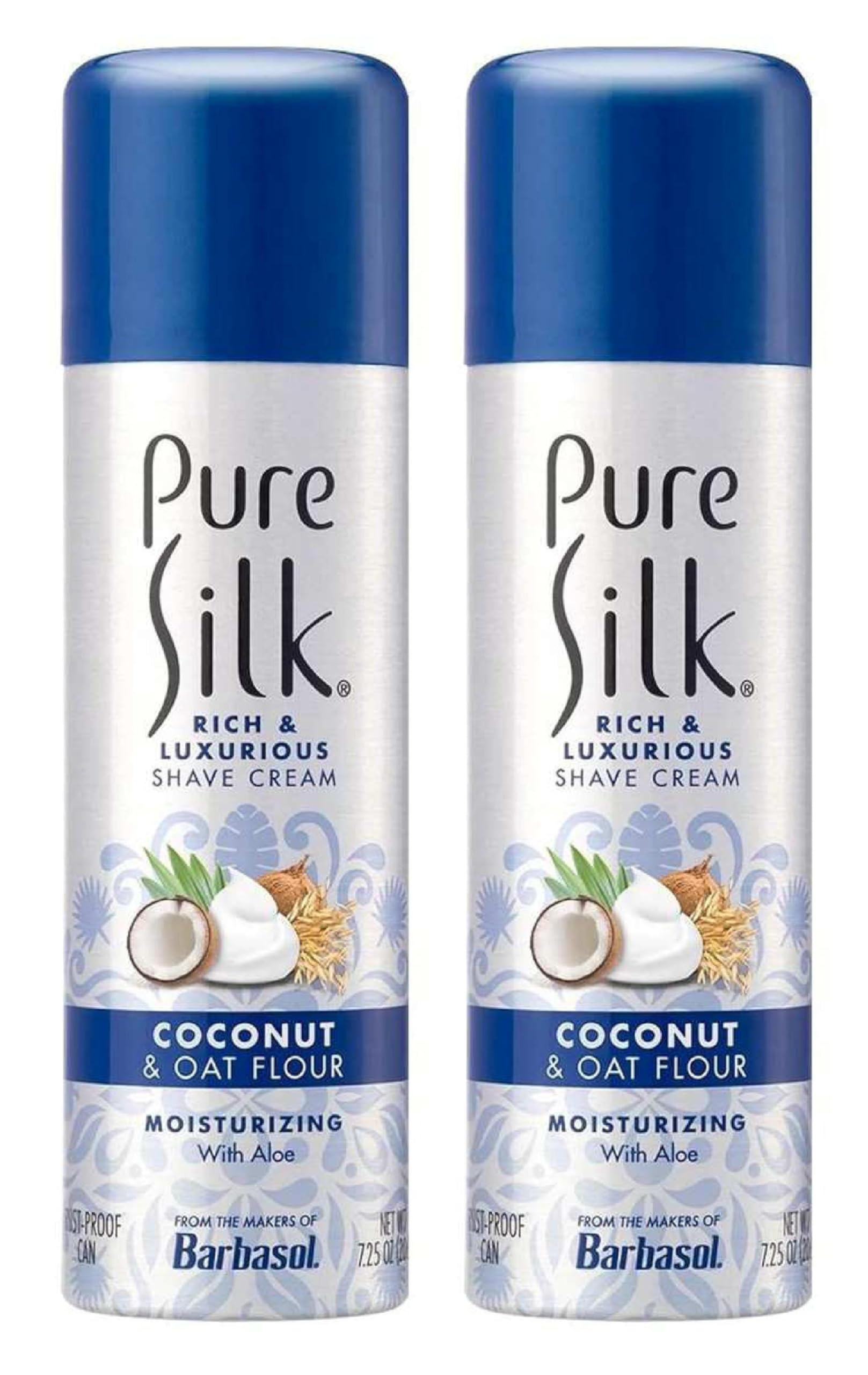 Pure Silk Shave Cream Coconut And Oat Flour Extract 7.25 Ounce (Pack of 2)