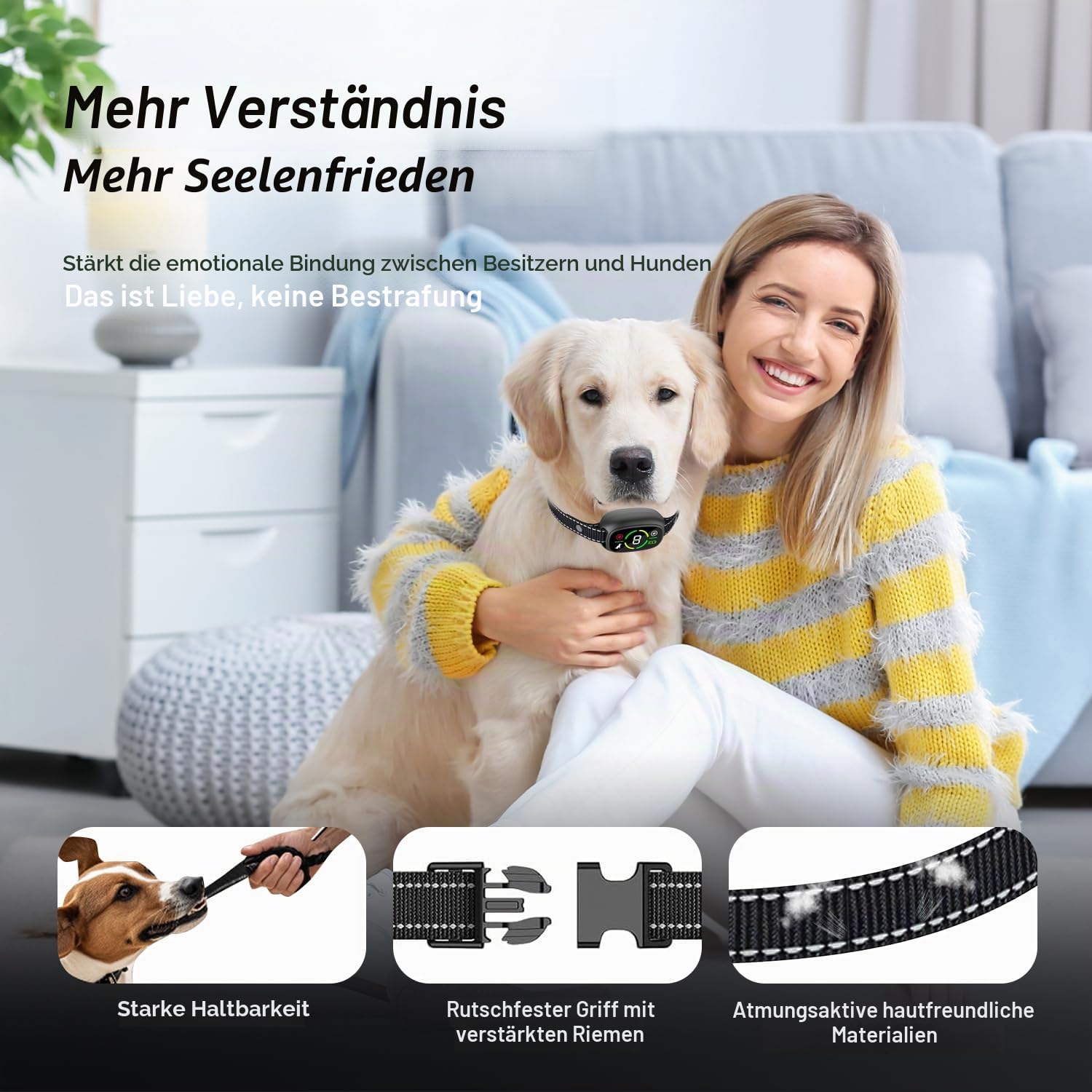 WUGEIN Hundehalsband, wiederaufladbar, intelligentes Anti-Bell-Halsband mit digitalem Farbdisplay, 3 Trainingsmodi und 8 einstellbare Empfindlichkeitsstufen, IP67 wasserdicht, für kleine, mittelgroße