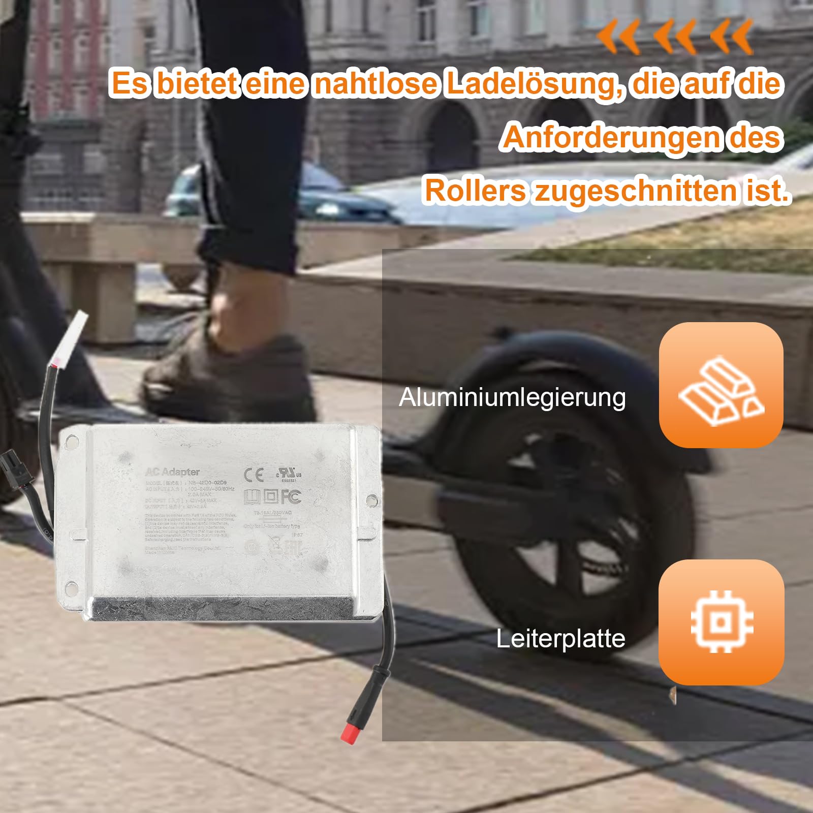 Mreryyse E Scooter Ladegerät, 100–240V Ladegerät für Elektroroller | 42V 2A Ladegeräte für Scooter,Elektroroller Eingebautes Ladegerät für Ninebot MAX G30