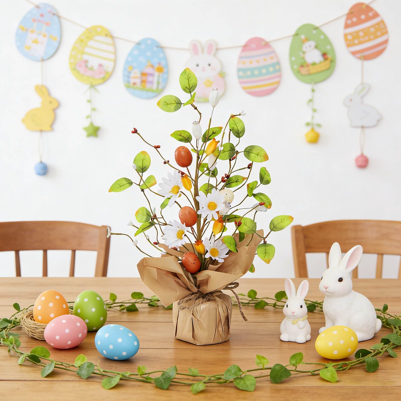 Huevo de Pascua de flores de primavera con centro de mesa floral para el hogar