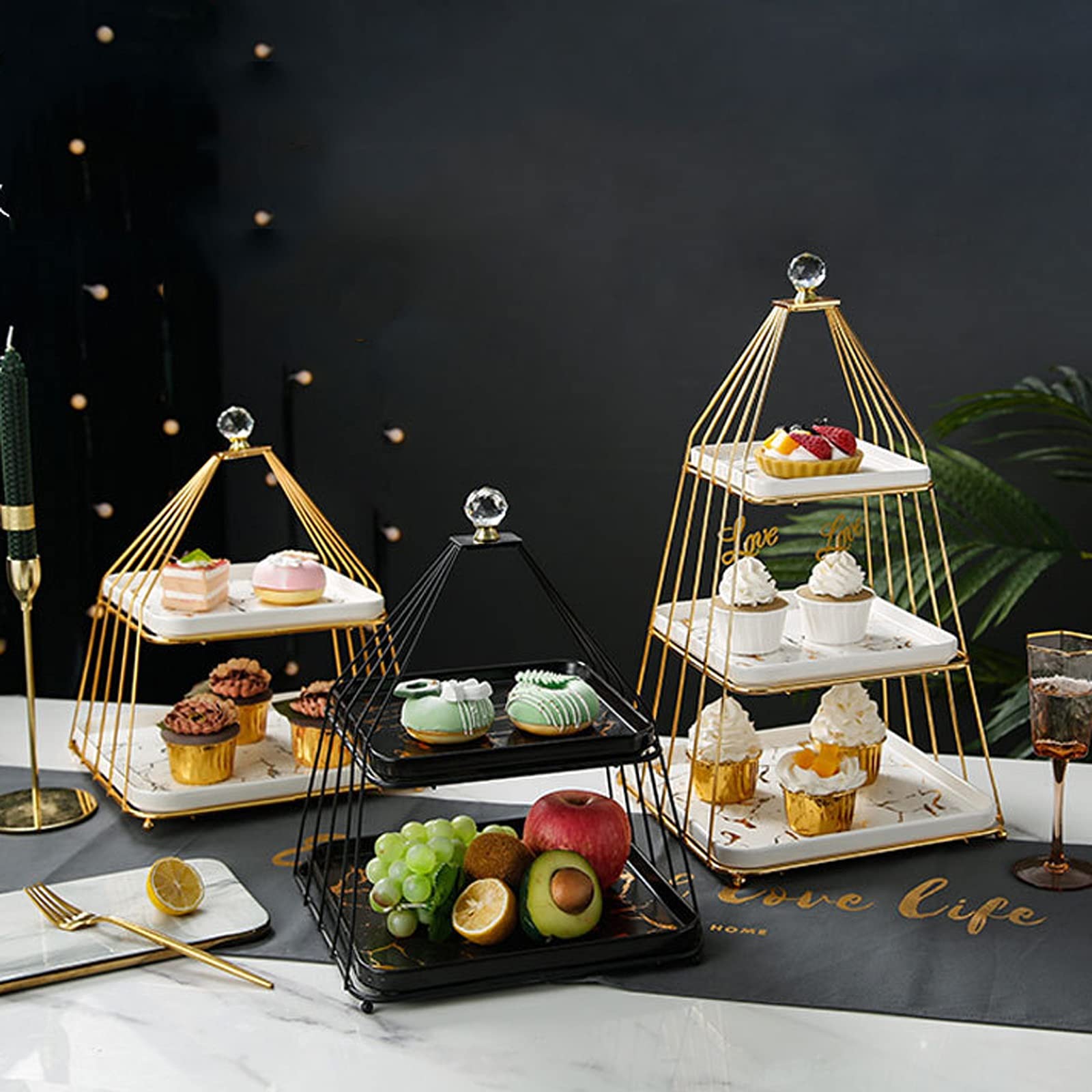Présentoir à Gâteau Stand de gâteau en céramique à 3 couches avec poignées de luxe Lumière Luxe d'après-midi Tea Dessert Table De Mariage Fête De Mariage Gâteau Stand Passserie Plateau Stand de Gâteau