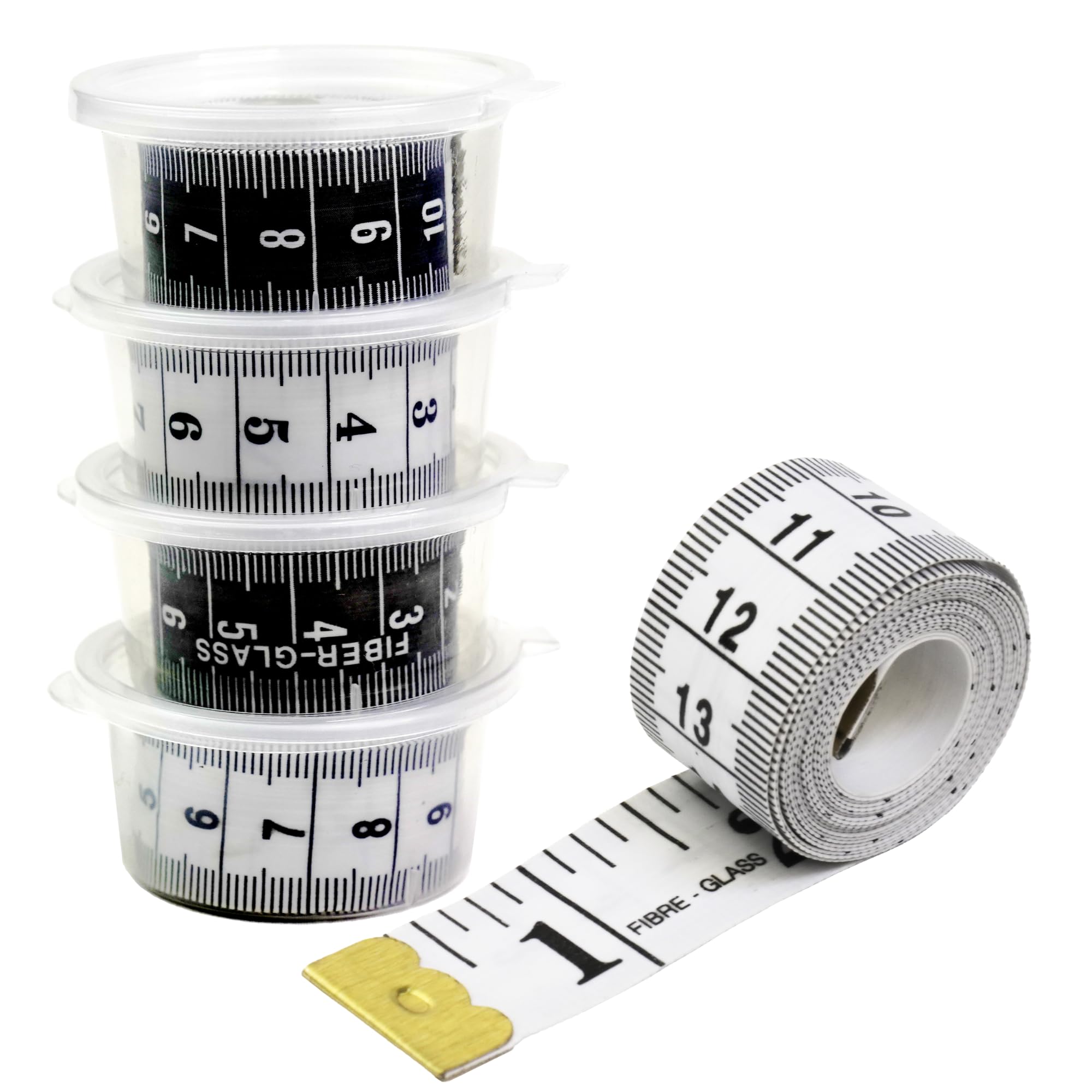 MeasureWiz Measuring Tape - 4 Pack 60 Inch 150 cm Soft Fabric White and Black Measuring Tapes for Tailors Dressmakers and Sewing - Metric Waist and Body Measurements Tape Measures