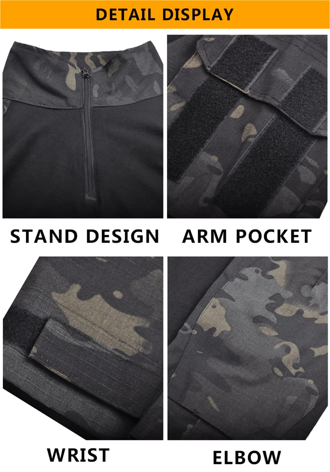 Kombinezon bojowy Camo1 Mundur wojskowy Army Cargo Pants Men Multicam Odzież myśliwska (czarna koszula 3XL)