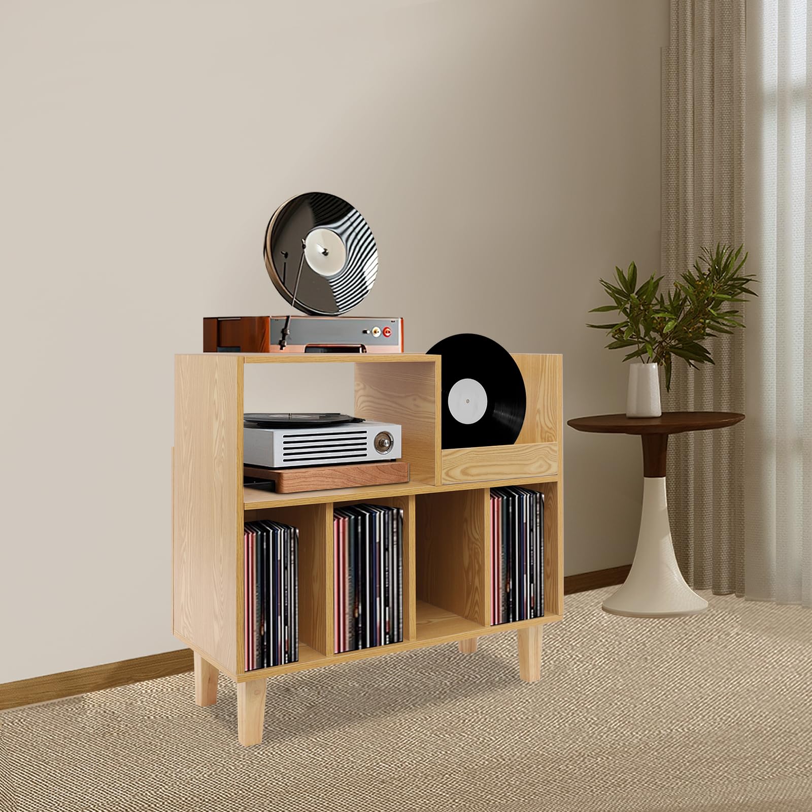 Tocadiscos estante de placa multicapa para sala de estar colección de vinilo almacenamiento con seis compartimentos superficie de mesa para tocadiscos amplificador