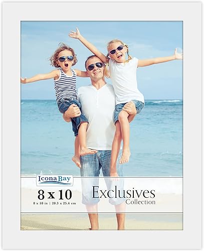 Icona Bay - Marco de fotos de 8 x 10 pulgadas, color blanco - Marco de fotos de madera compuesta resistente - Diseño elegante, para colocar sobre