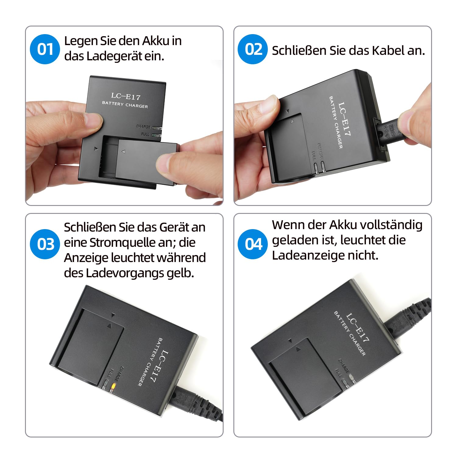 LP-E17 LC-E17C Akkuladegerät LP E17 Ladegerät kompatibel mit Canon EOS Rebel T7i, T6i, T6s, SL3, SL2, 9000D, 8000D, 760D, 750D, 200D, M6, M5, M3, Kiss X8i DSLR-Kameras und mehr