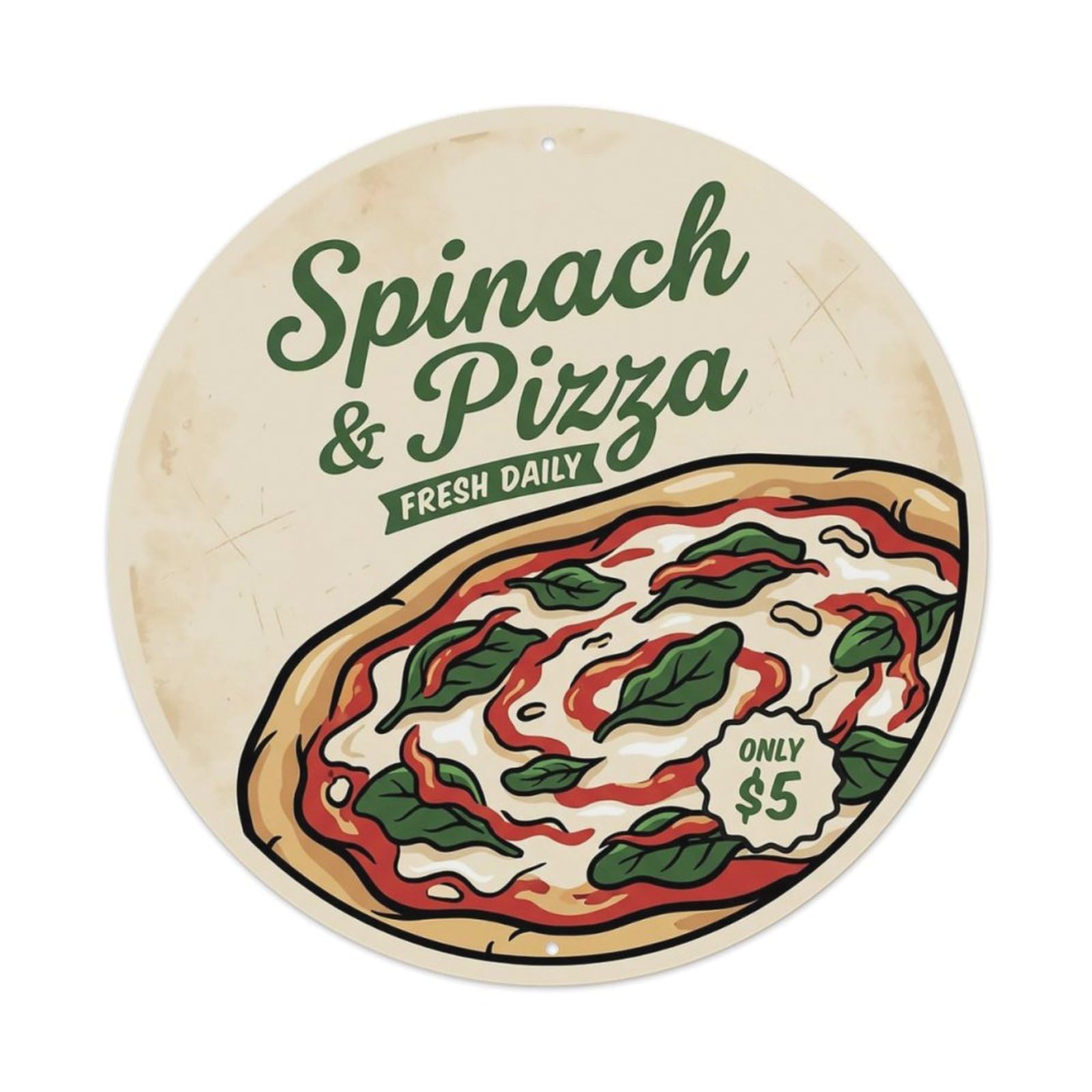 Huiyhb 8X8inch(20X20cm) Vintage Pizza Slice Italian Traditional Cuisine Spinach Metal Tin Sign
