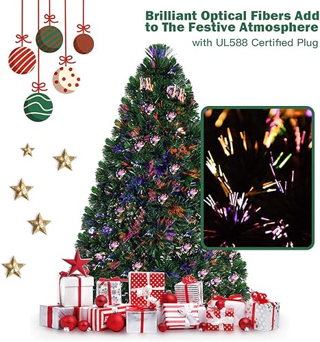 Miniatura 125 de Goplus Árbol de Navidad artificial de fibra óptica preiluminado, con luces LED multicolor y copos de nieve (6 pies)